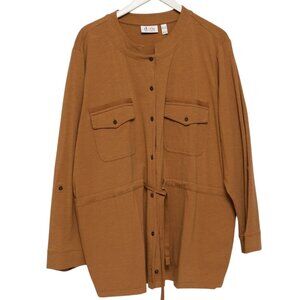 Denim & Co. Utility Jacket Plus Size 3X Stretch Knit Brown Casual Womens
